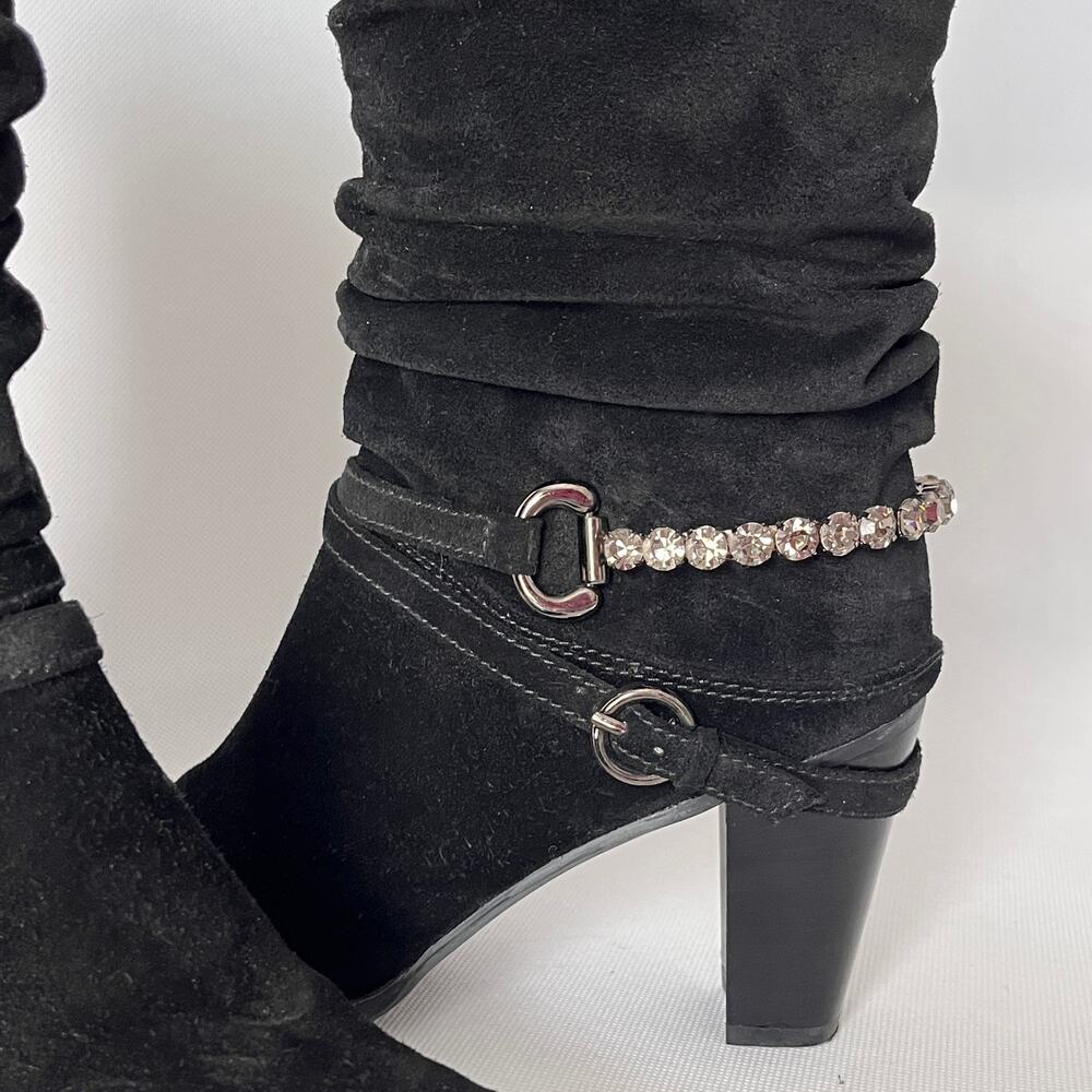 Stuart Weitzman Slouch Crystal Wrap Buckle Boots … - image 2